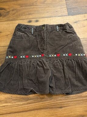 Gymboree Brown Corduroy Tiered Skirt with Red Heart Trim